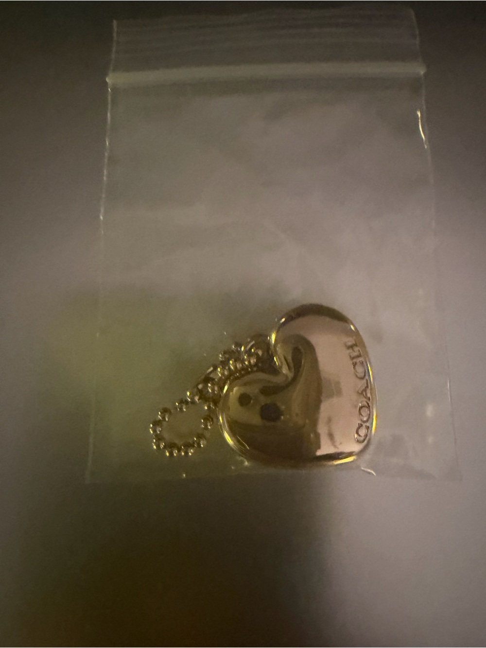 Coach Gold Heart Charm Pendant/ Bag Jewelry with Ball Chain